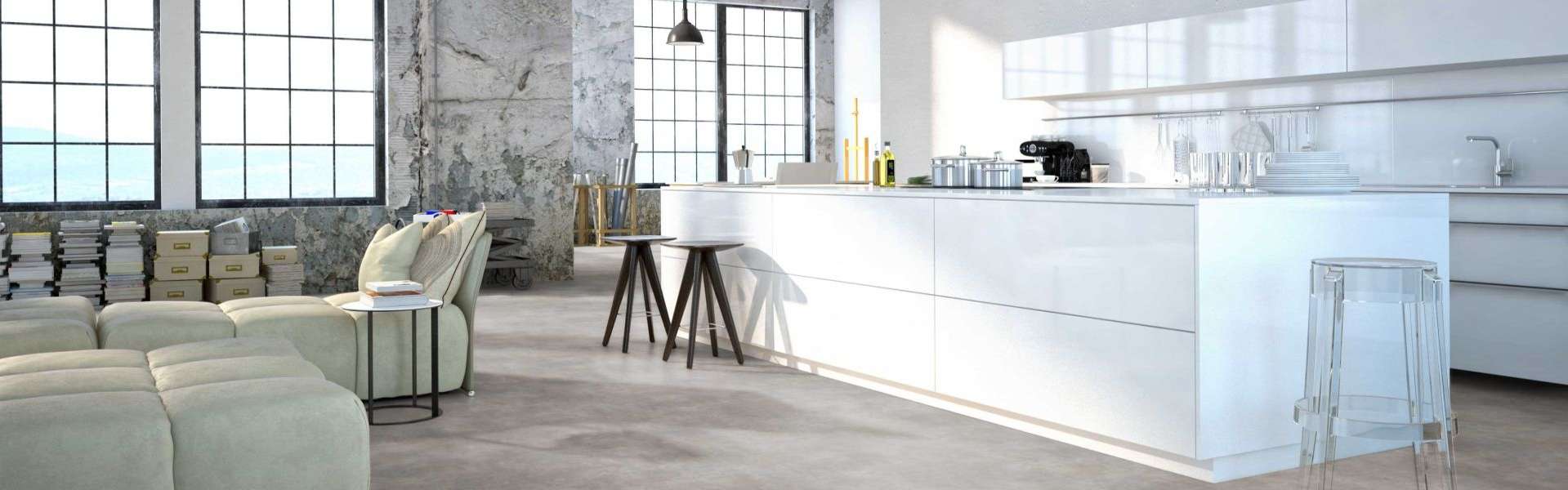 Bild: Designbelag moderne Küche weiß
